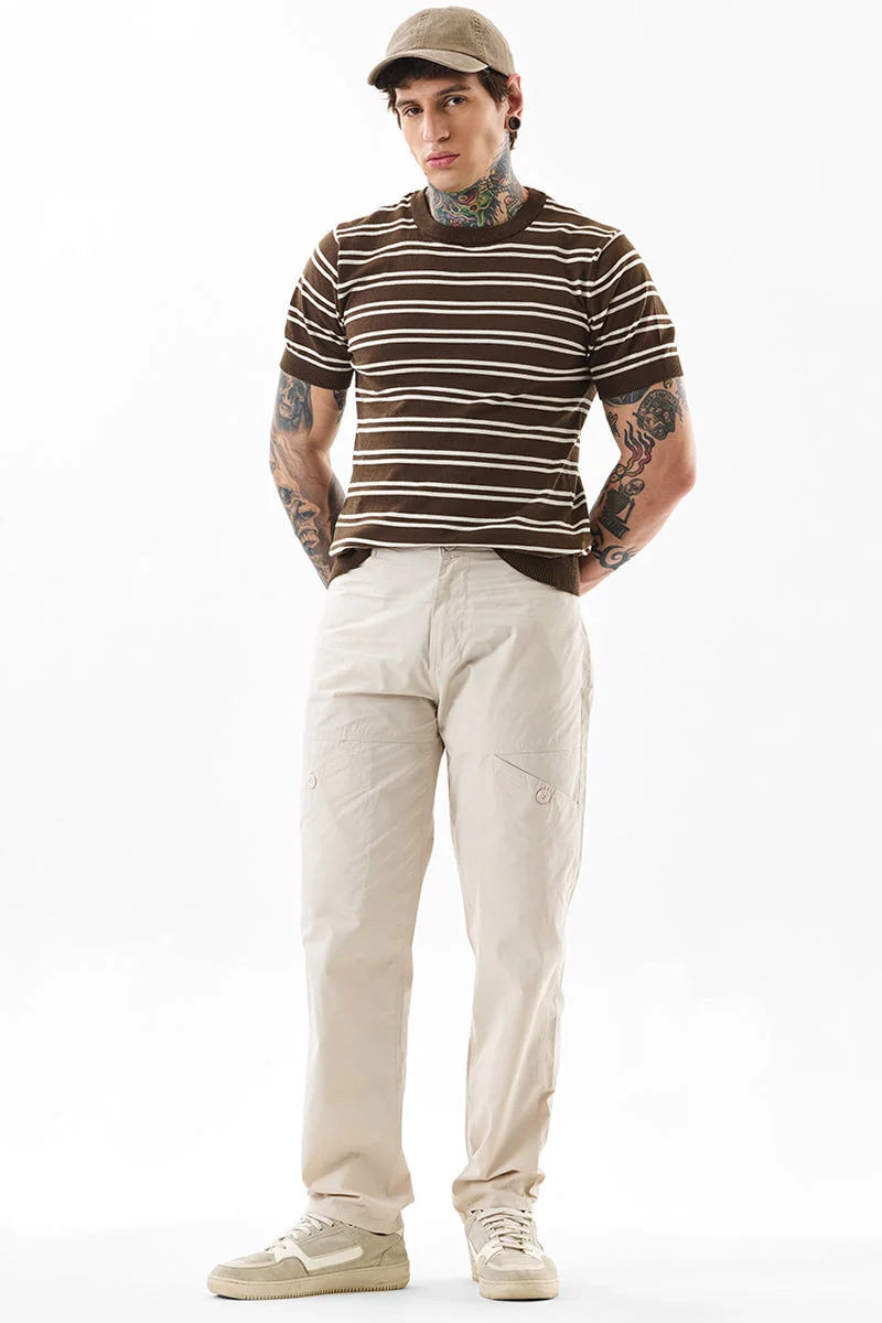 Snitch Beige Relaxed Fit Cotton Light Beige Cargo Pants for Men | Best Price UAE